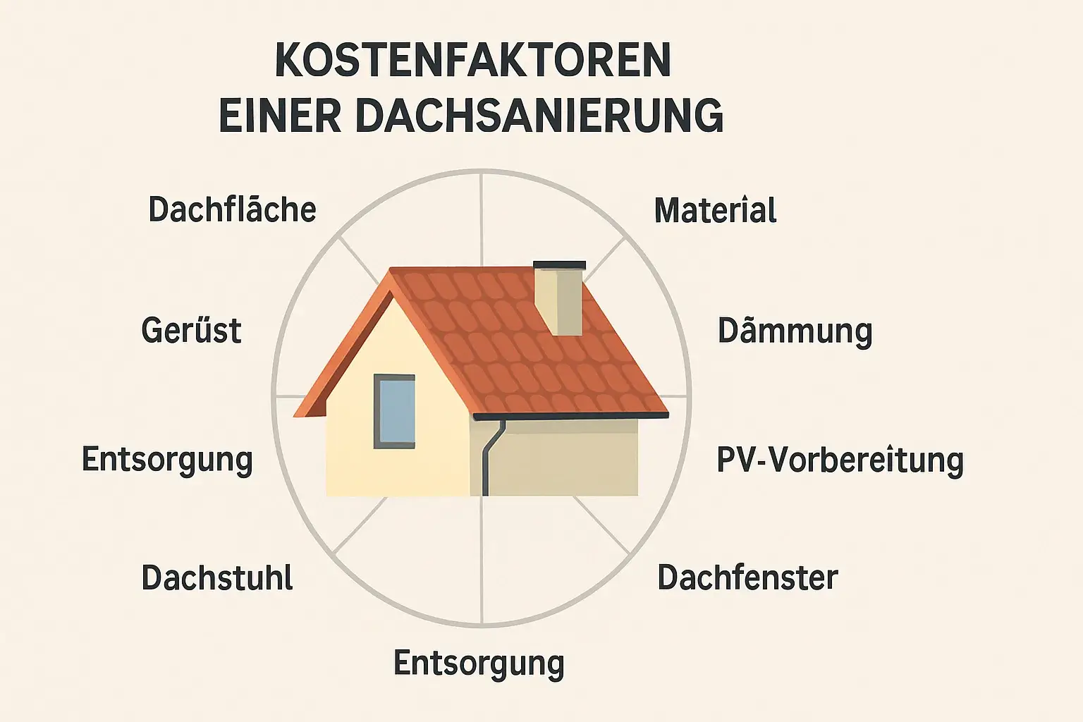 Kostenfaktoren einer Dachsanierung von Dachfläche bis PV-Vorbereitung