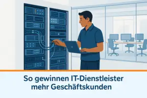 IT-Techniker prüft Netzwerkrack in einem modernen Unternehmensserverraum