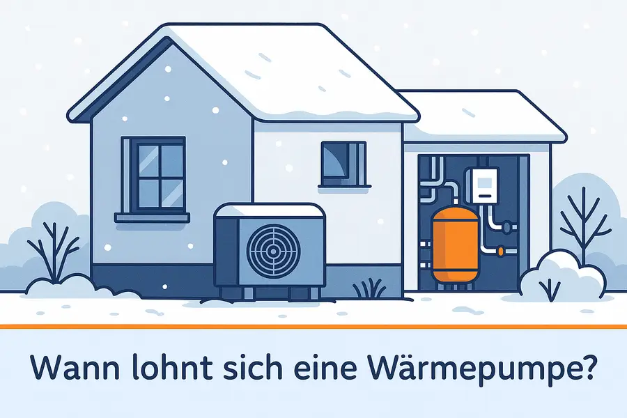 Luft-Wasser-Wärmepumpe an einem Einfamilienhaus im Winter